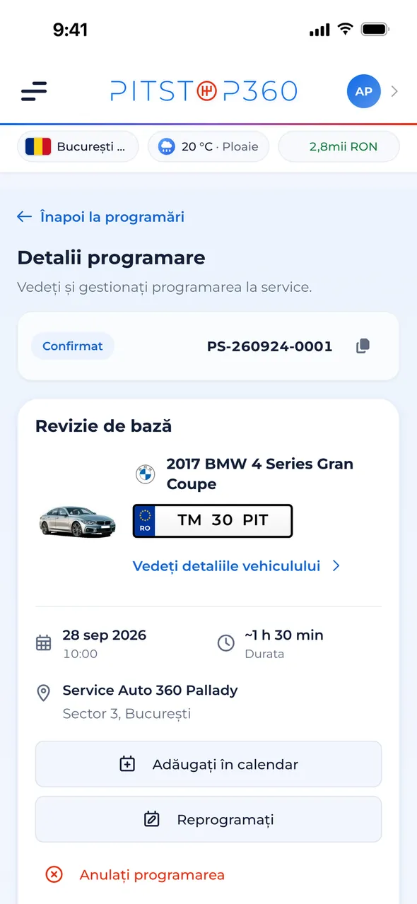 O programare urmărită: cronologia stării și fișa de lucru cu sarcinile finalizate