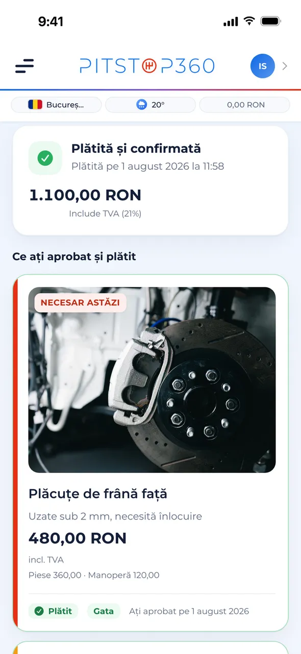 O ofertă de la service, cu poze cu problema, urgența pe fiecare linie și aprobare sau refuz linie cu linie
