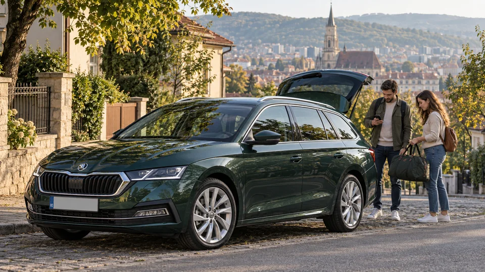 O familie pregătește o Škoda Octavia Combi de drum, într-un cartier inspirat de Cluj.